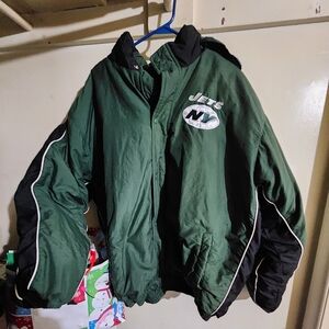 NY New York JETS NFL Oversized Green Zip Up Hoodie On Field Jacket Coat Size XXL